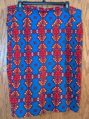 LuLaRoe Blue Red Geometric Pencil Skirt